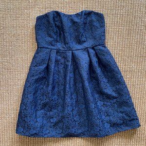 Francesca's navy Blue Jacquard Patterned Dress